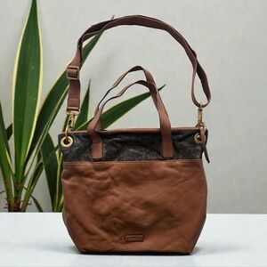 Fossil Leather Brown and Black Keely Tote Bag